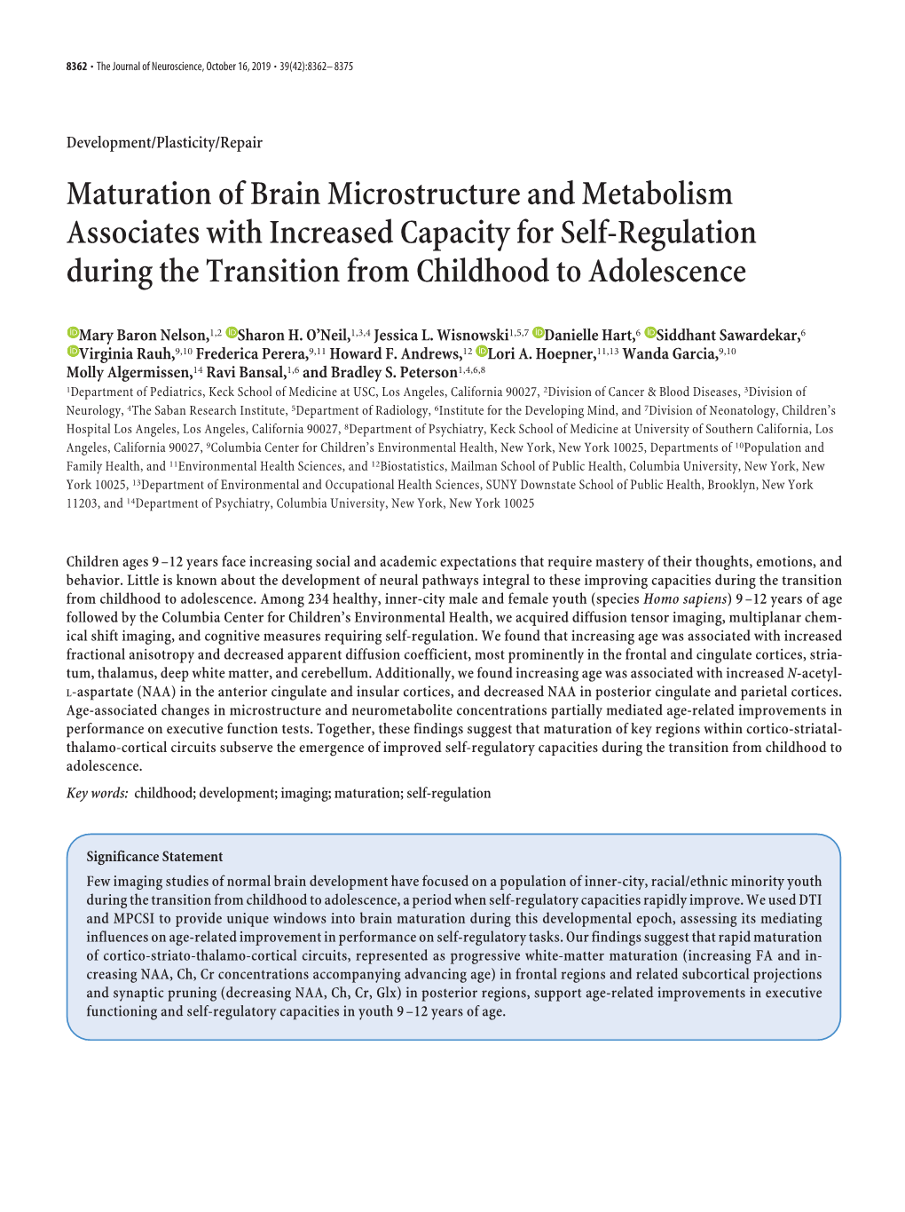 Maturation of Brain Microstructure and Metabolism Associates with Increased Capacity for Self-Regulation During the Transition from Childhood to Adolescence