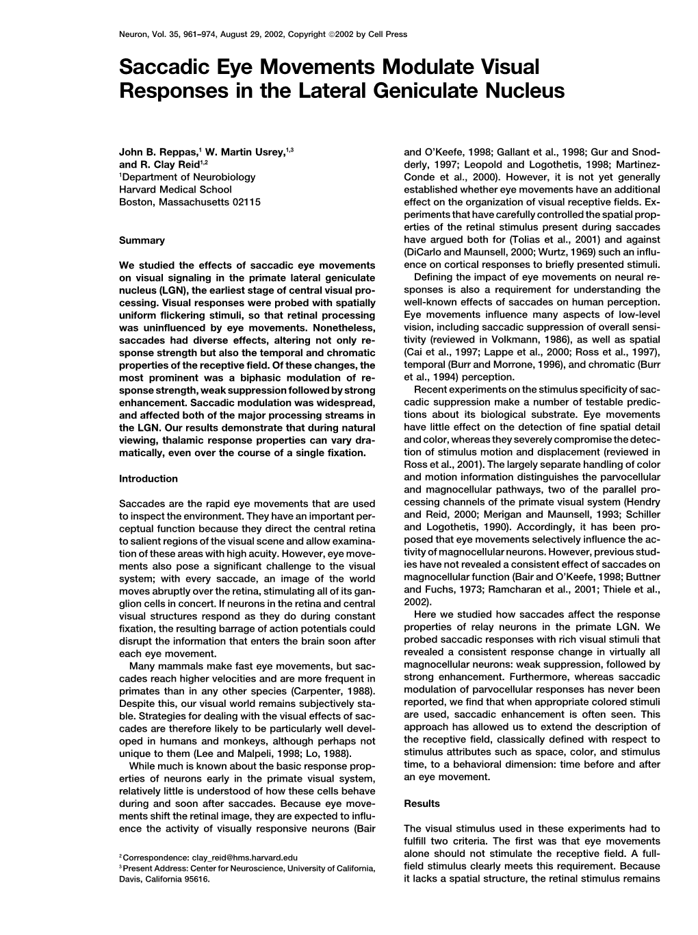 Saccadic Eye Movements Modulate Visual Responses in the Lateral Geniculate Nucleus