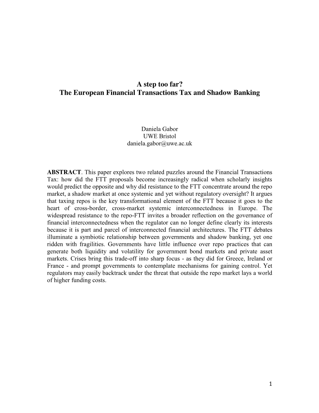 The European Financial Transactions Tax and Shadow Banking