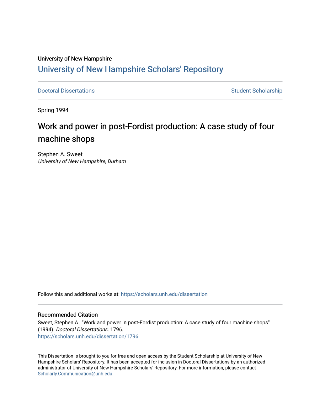 Work and Power in Post-Fordist Production: a Case Study of Four Machine Shops