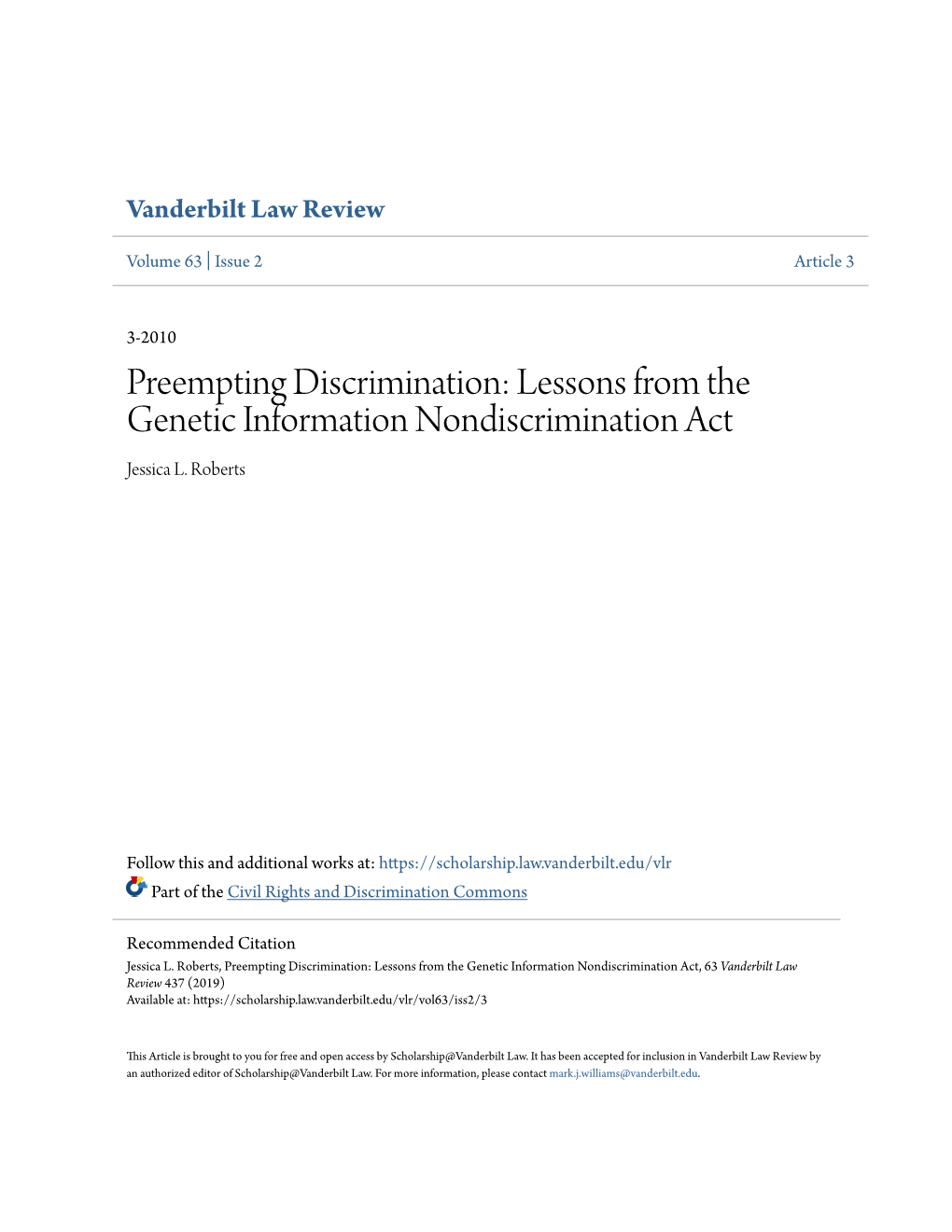 Lessons from the Genetic Information Nondiscrimination Act Jessica L