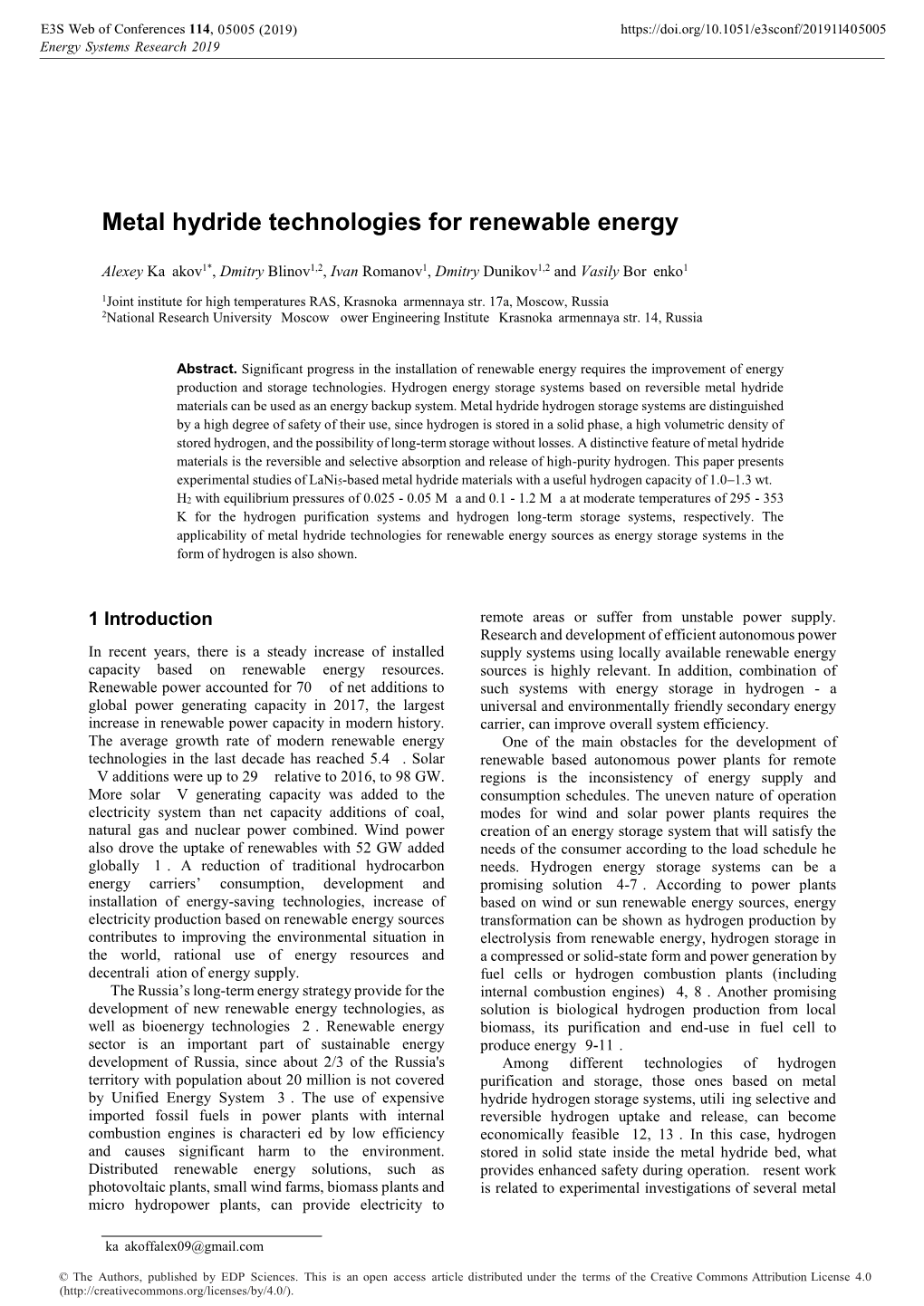 Metal Hydride Technologies for Renewable Energy