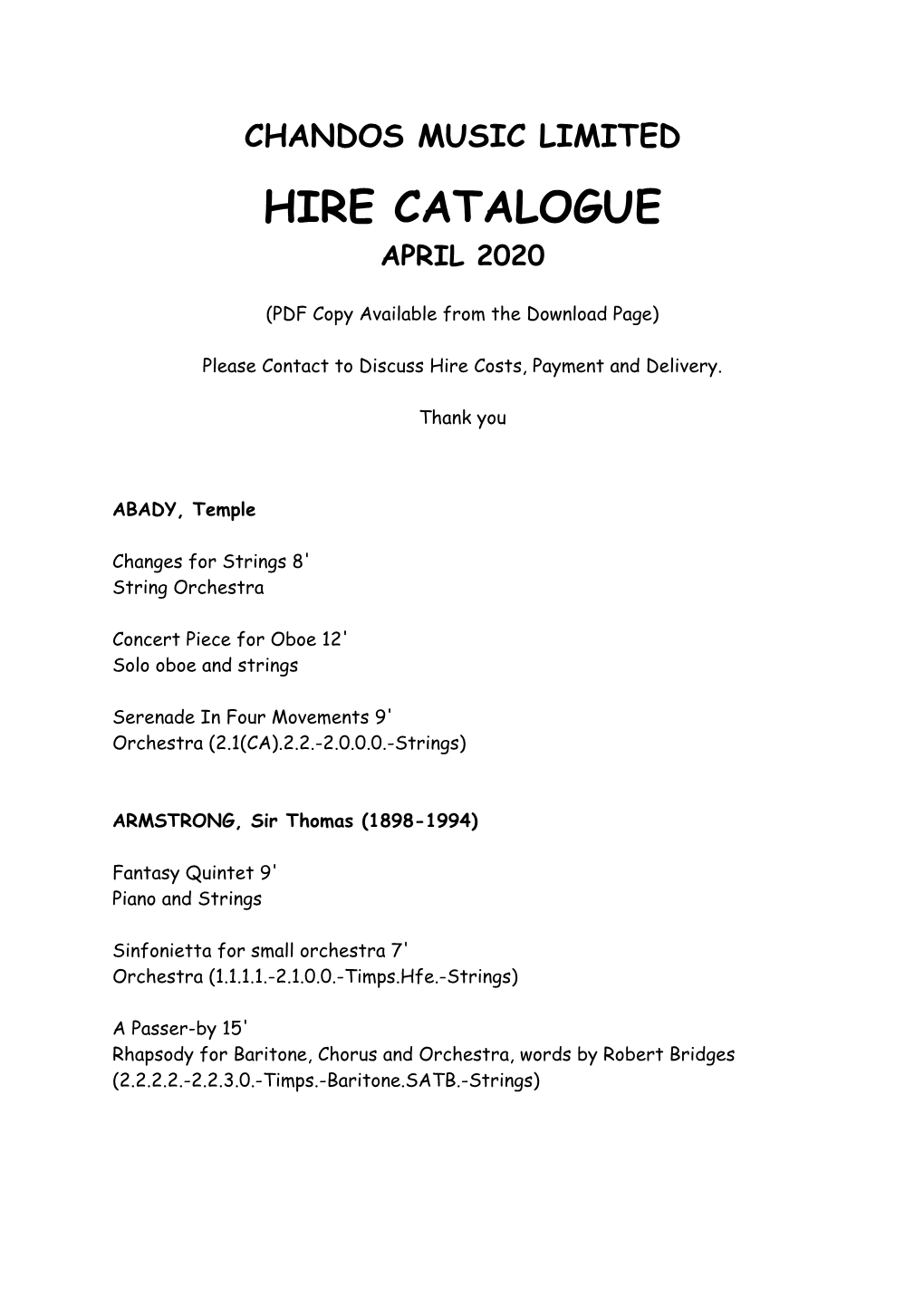 Hire Catalogue April 2020