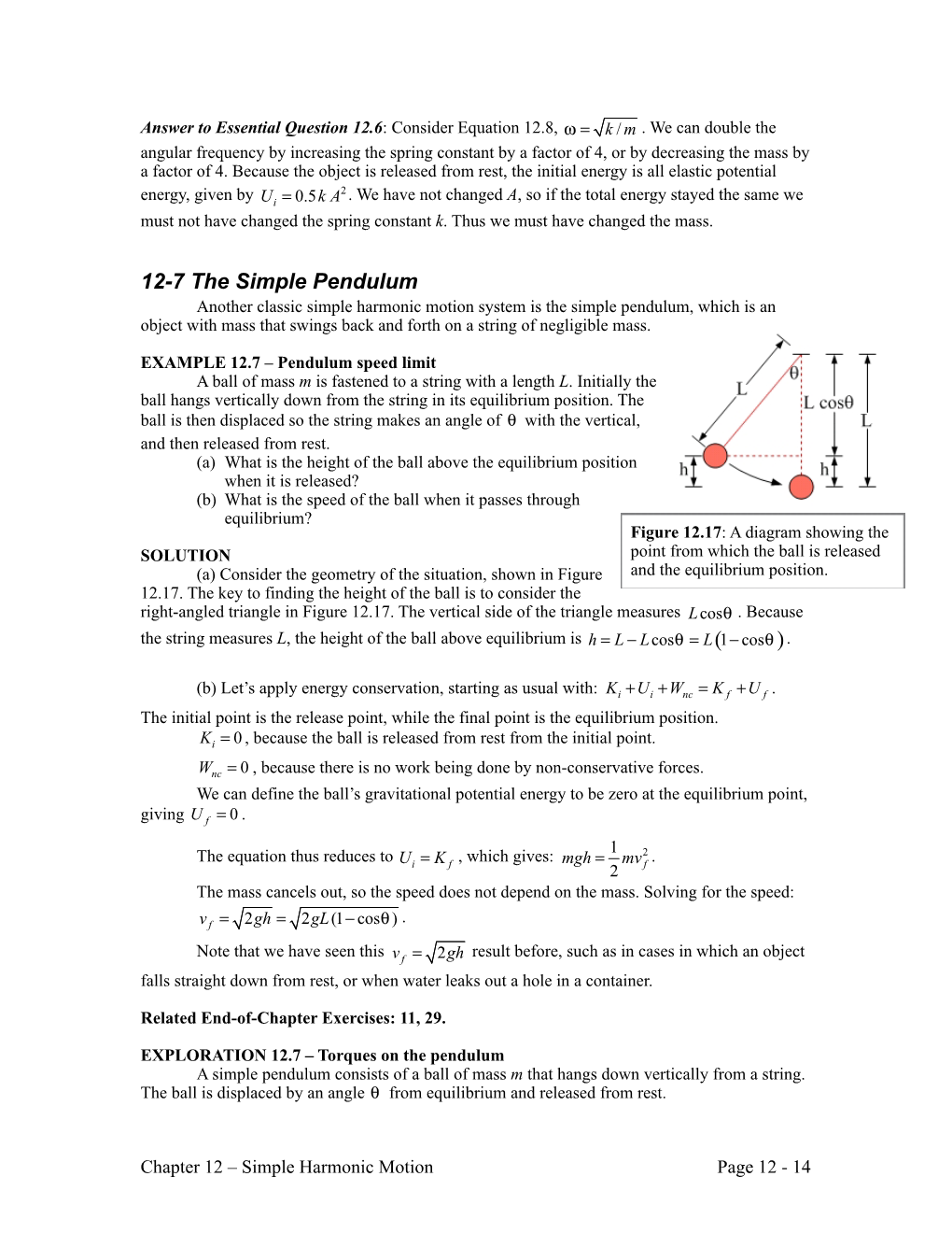 12-7 the Simple Pendulum