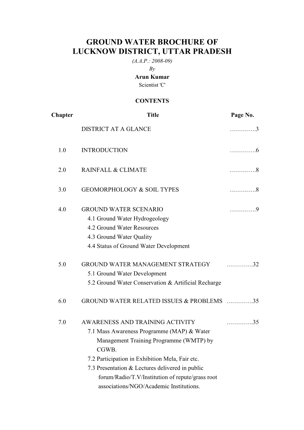 LUCKNOW DISTRICT, UTTAR PRADESH (A.A.P.: 2008-09) by Arun Kumar Scientist 'C'
