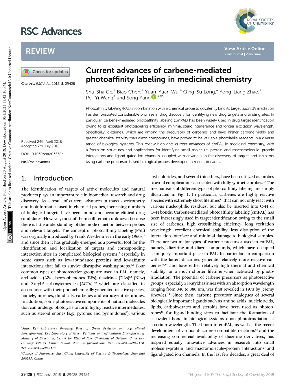 Current Advances of Carbene-Mediated Photoaffinity