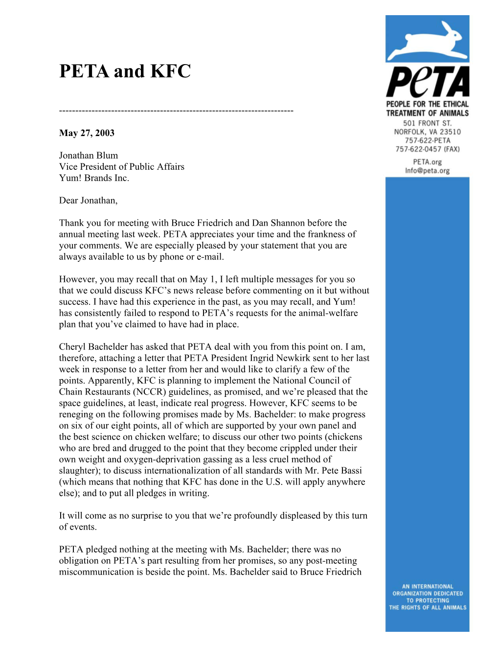 PETA and KFC