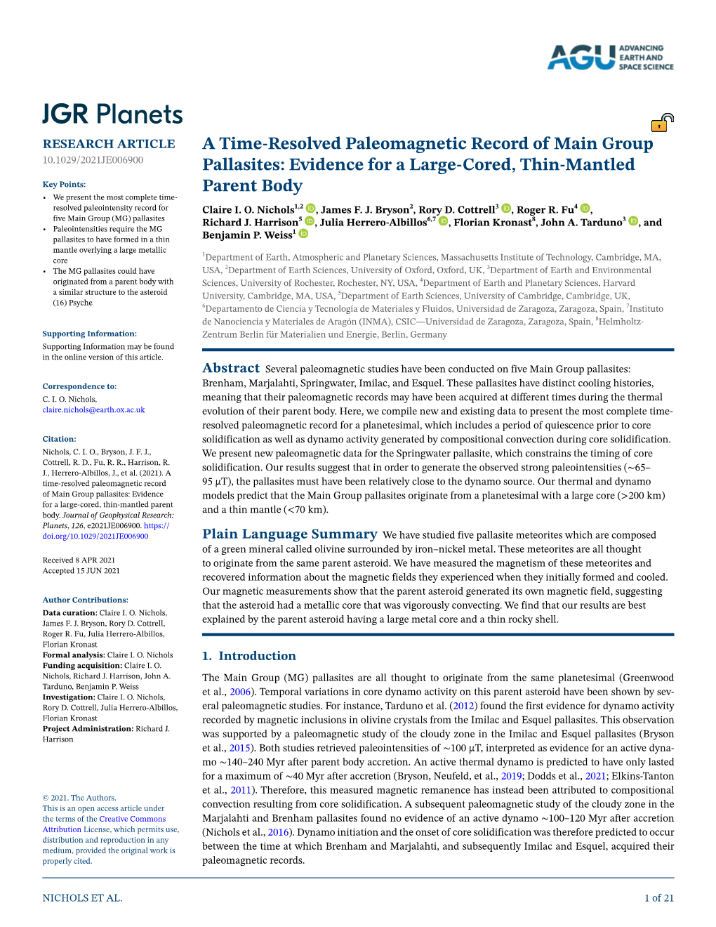 A Time‐Resolved Paleomagnetic Record of Main Group Pallasites