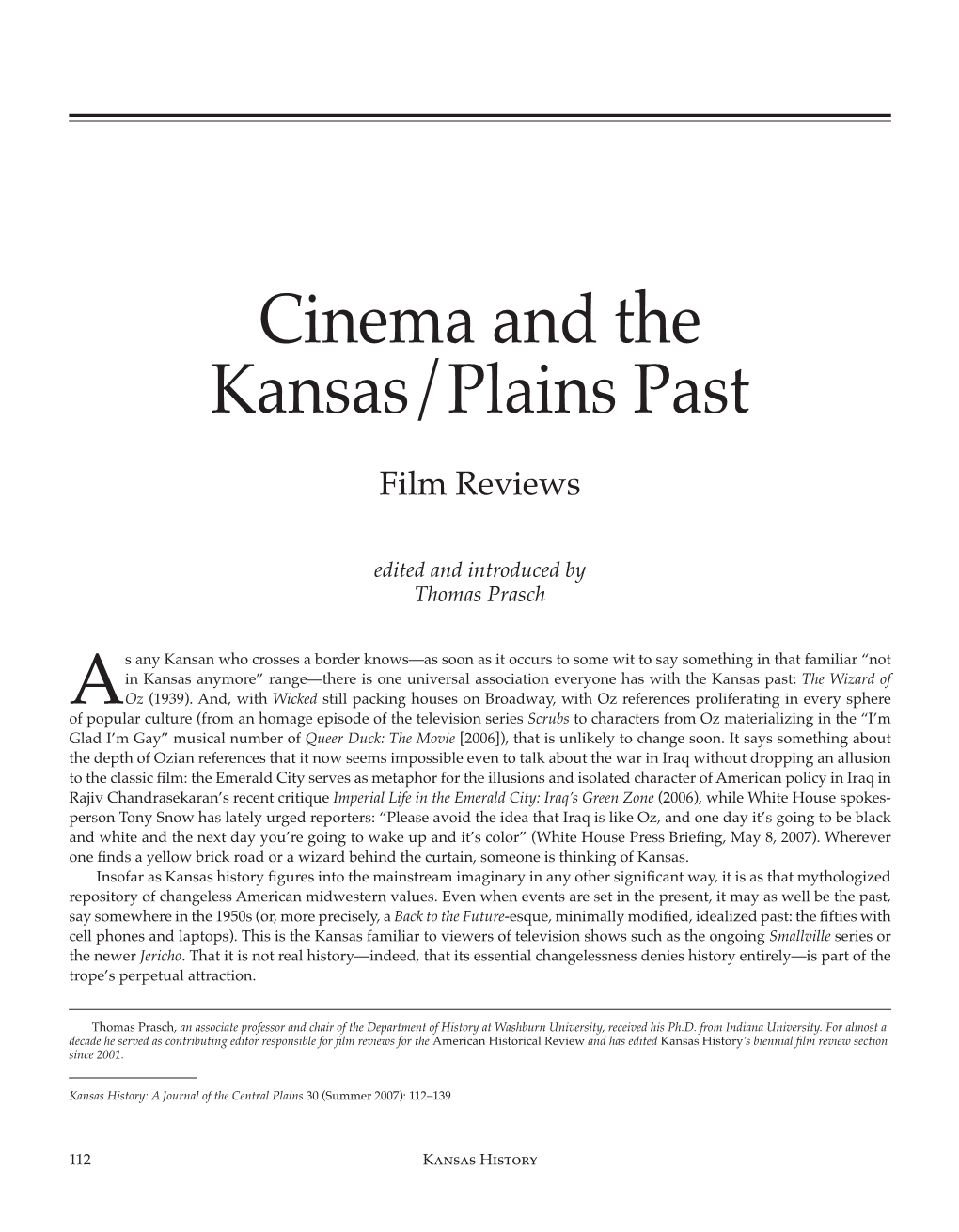 Cinema and the Kansas/Plains Past