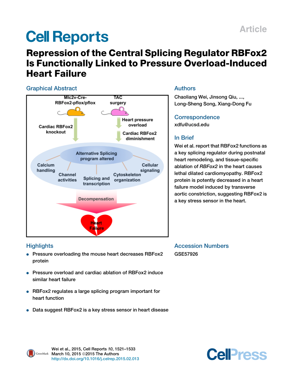 Repression of the Central Splicing Regulator Rbfox2 Is Functionally Linked to Pressure Overload-Induced Heart Failure