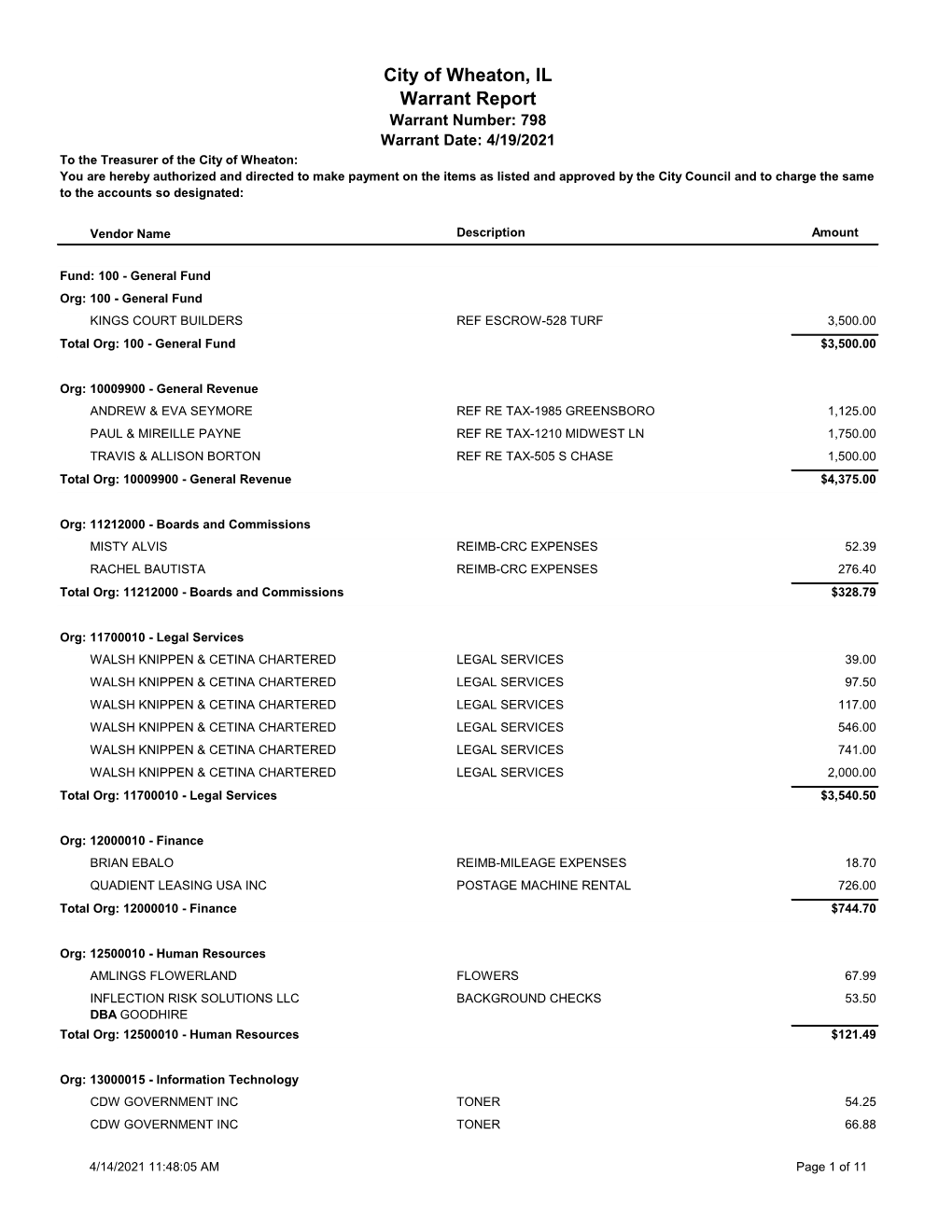 City of Wheaton, IL Warrant Report