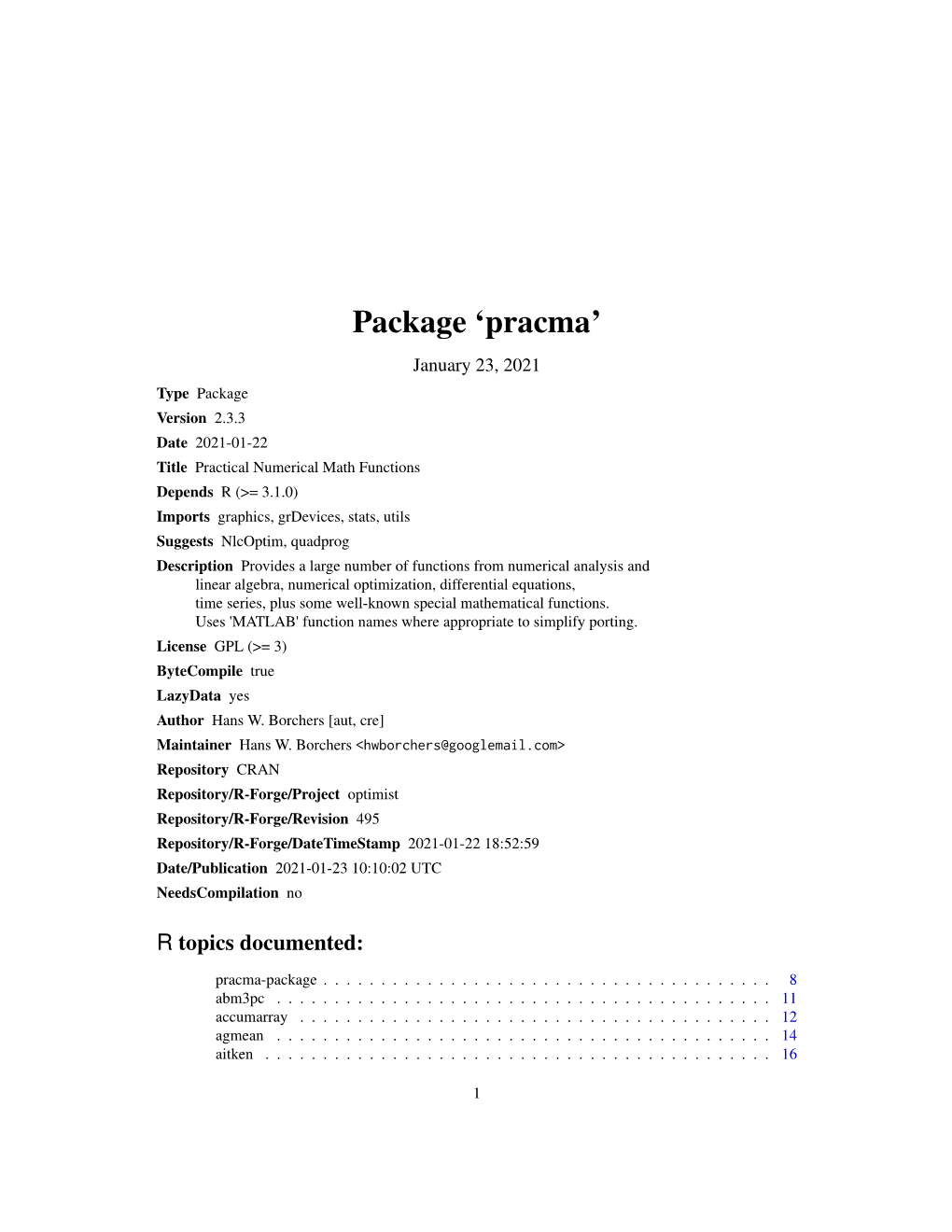 Package 'Pracma'