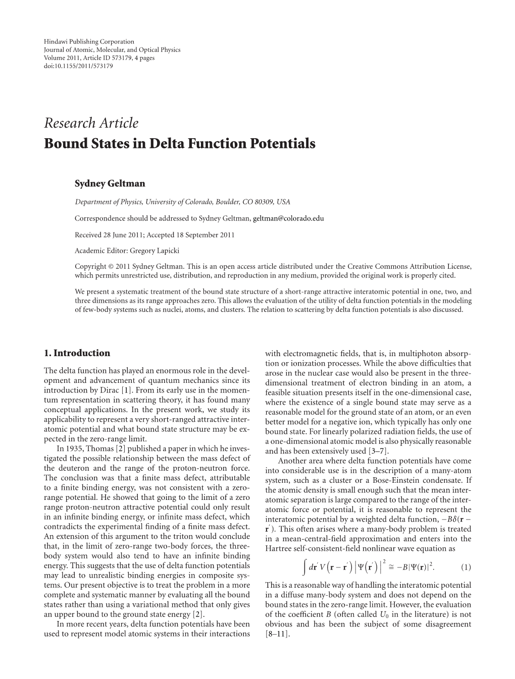 Bound States in Delta Function Potentials