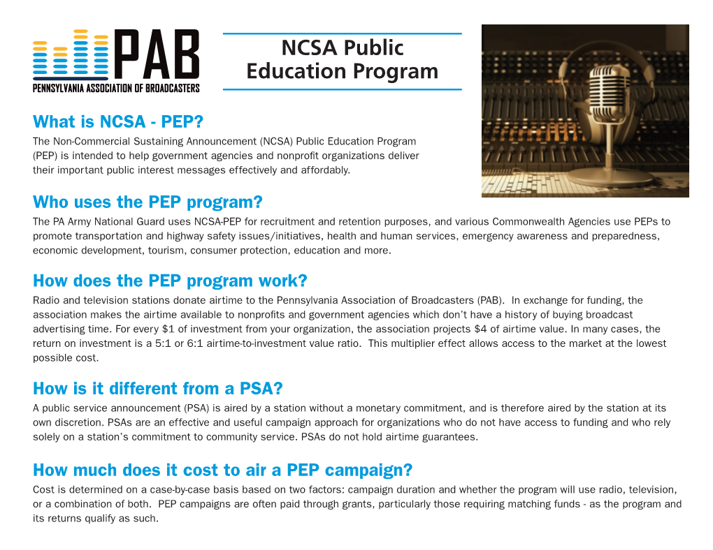 PAB NCSA Public Education Program