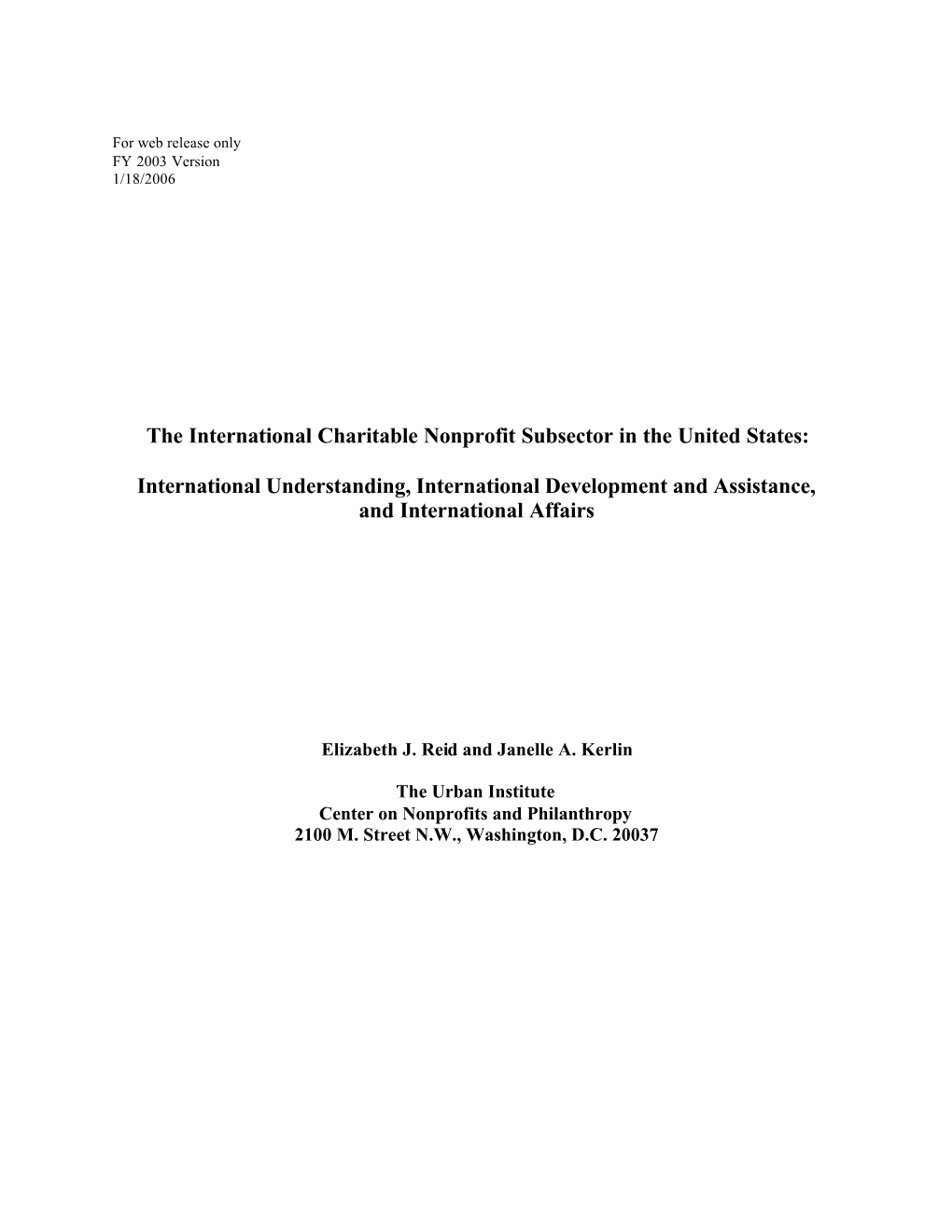 The International Charitable Nonprofit Subsector in the United States