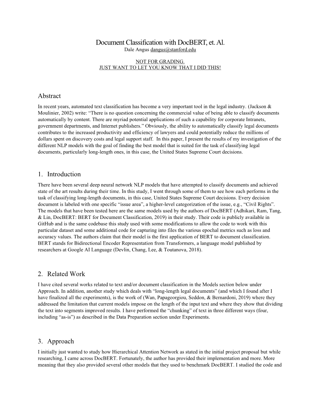 Document Classification with Docbert, Et. Al