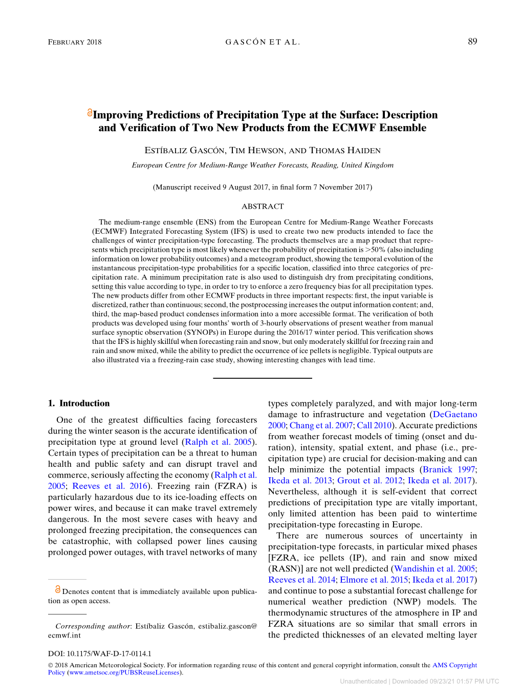 Improving Predictions of Precipitation Type at the Surface: Description and Veriﬁcation of Two New Products from the ECMWF Ensemble