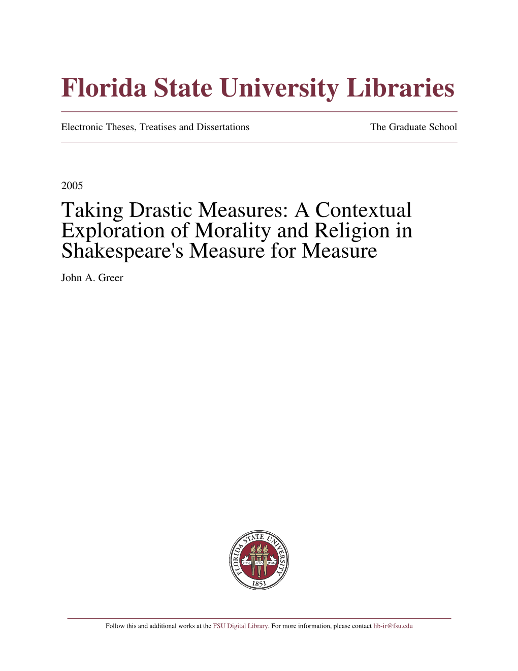 A Contextual Exploration of Morality and Religion in Shakespeare's Measure for Measure John A