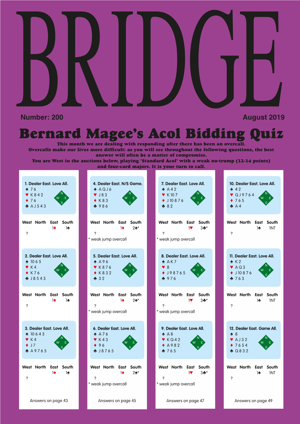 Bernard Magee's Acol Bidding Quiz