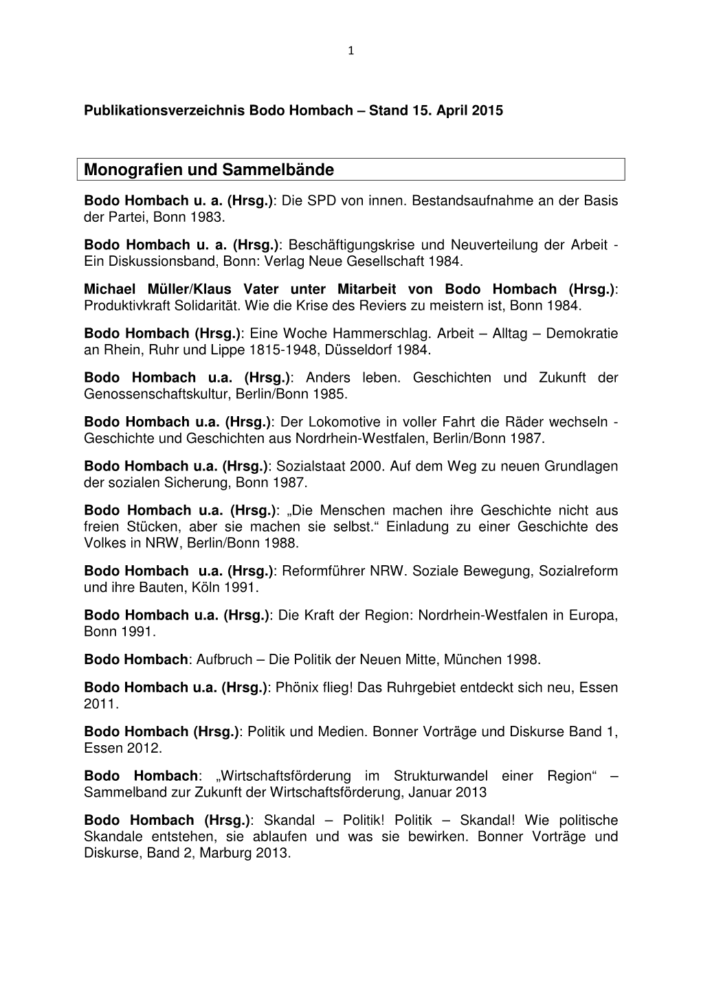 Publikationsverzeichnis Bodo Hombach – Stand 15