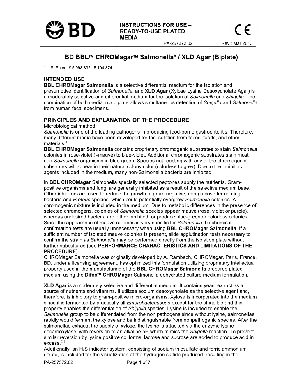 BD BBL™ Chromagar™ Salmonella* / XLD Agar (Biplate)