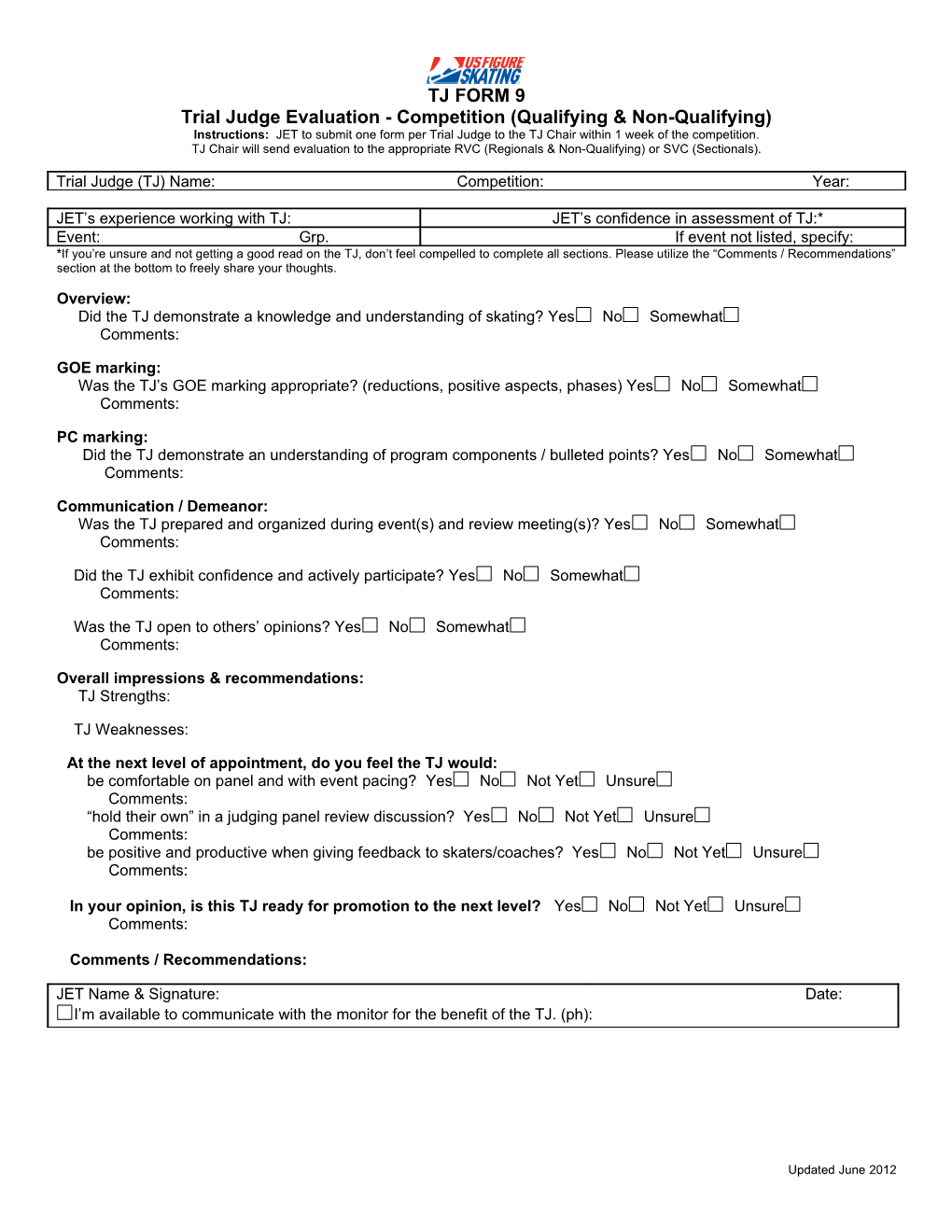 Trial Judge Evaluation - Competition (Qualifying & Non-Qualifying) Instructions: JET To