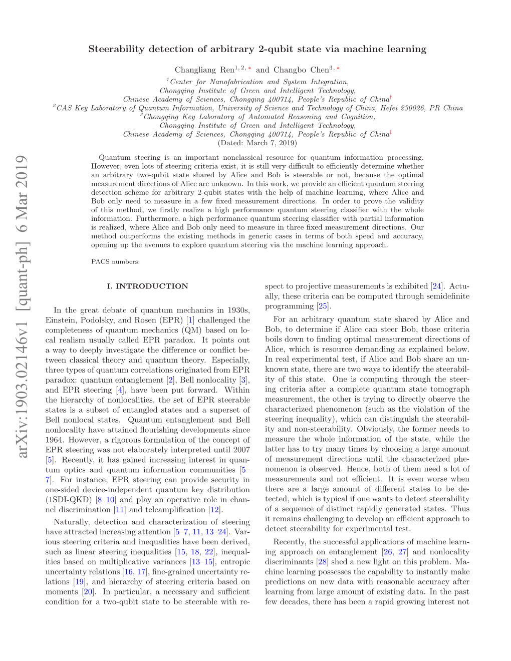 Arxiv:1903.02146V1 [Quant-Ph] 6 Mar 2019