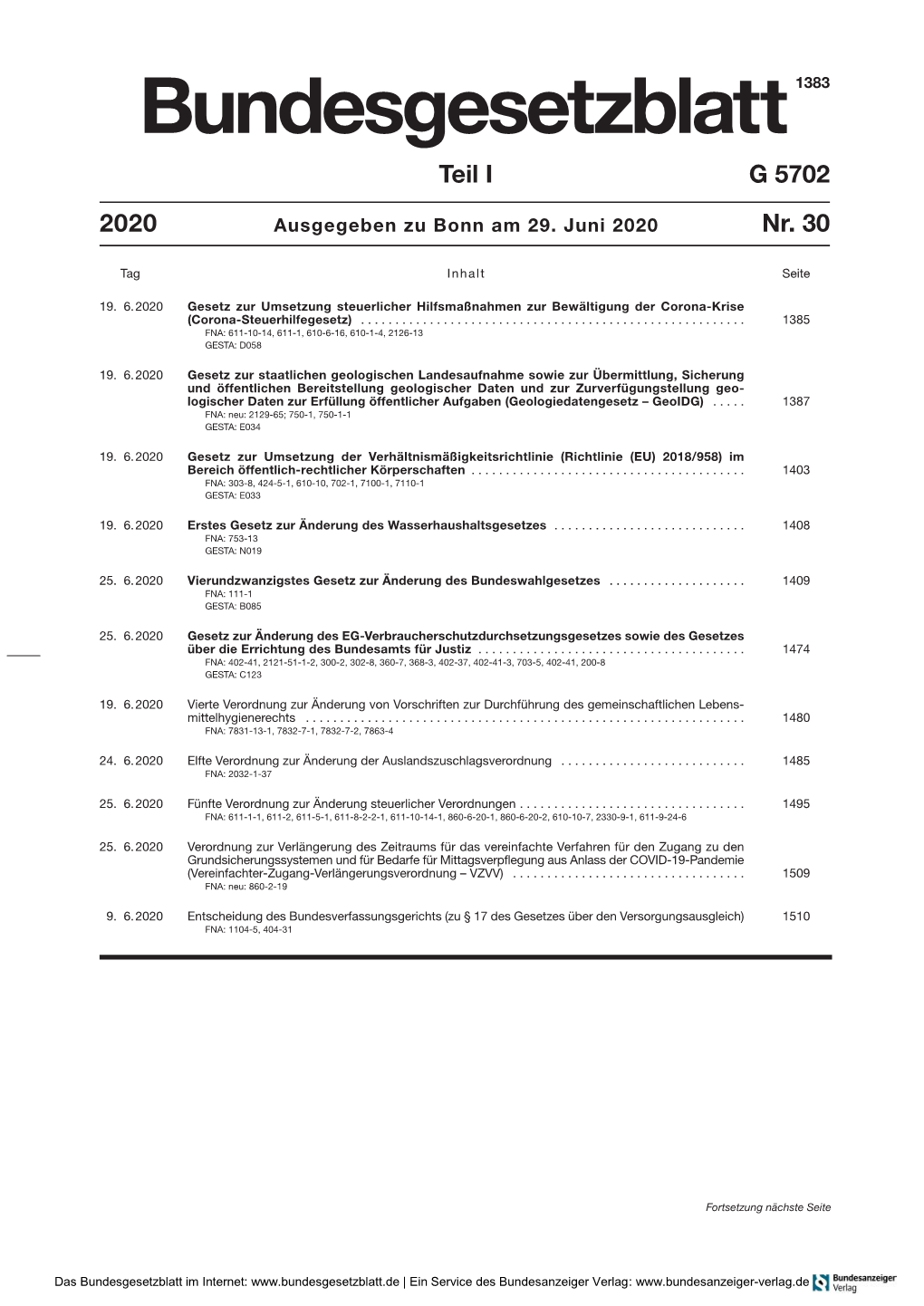 Bundesgesetzblatt Teil I Nr. 30