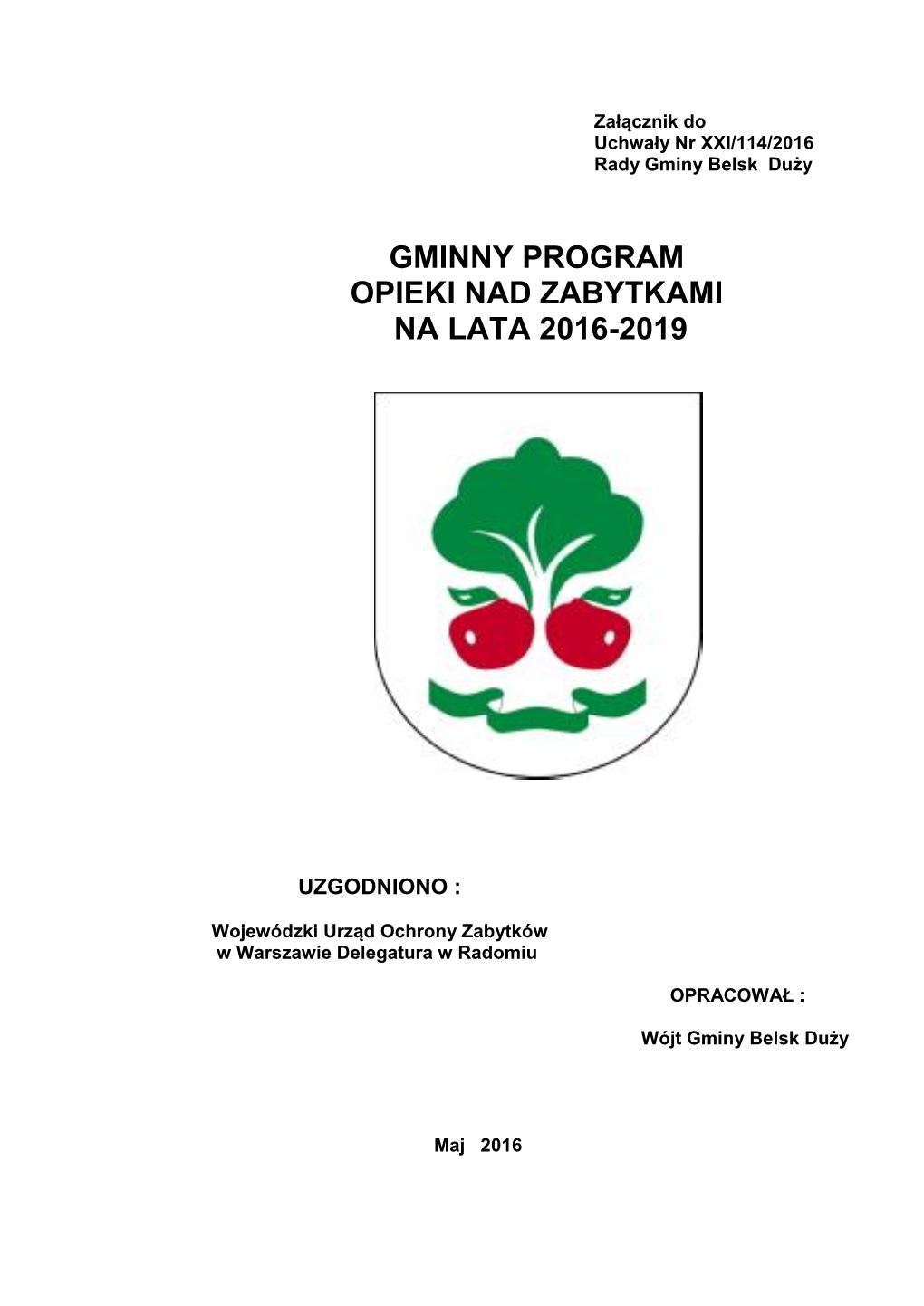 Gminny Program Opieki Nad Zabytkami Na Lata 2016-2019