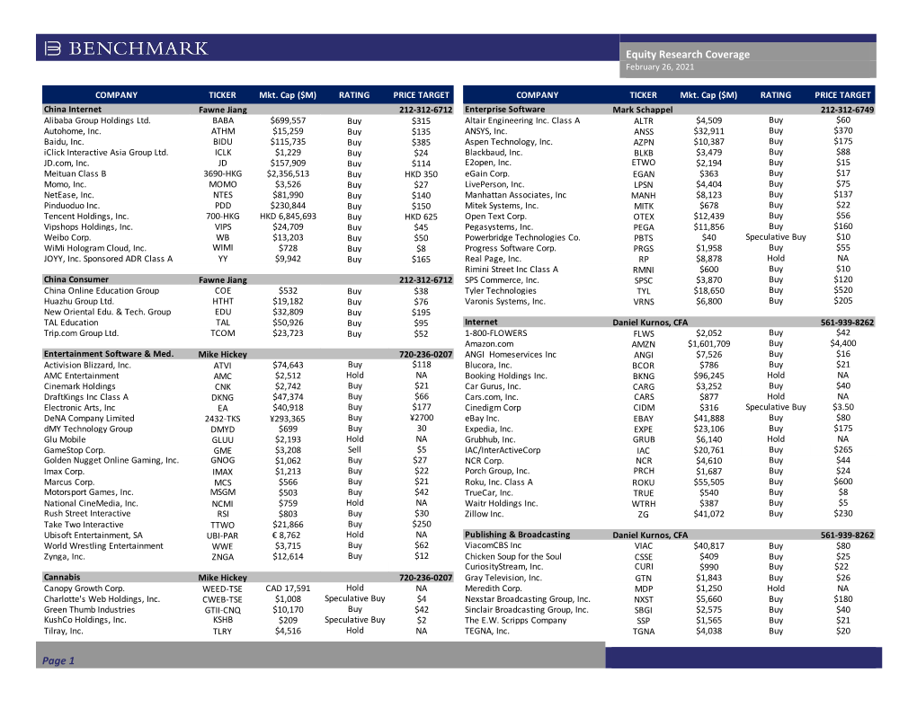 Equity Research Coverage Page 1