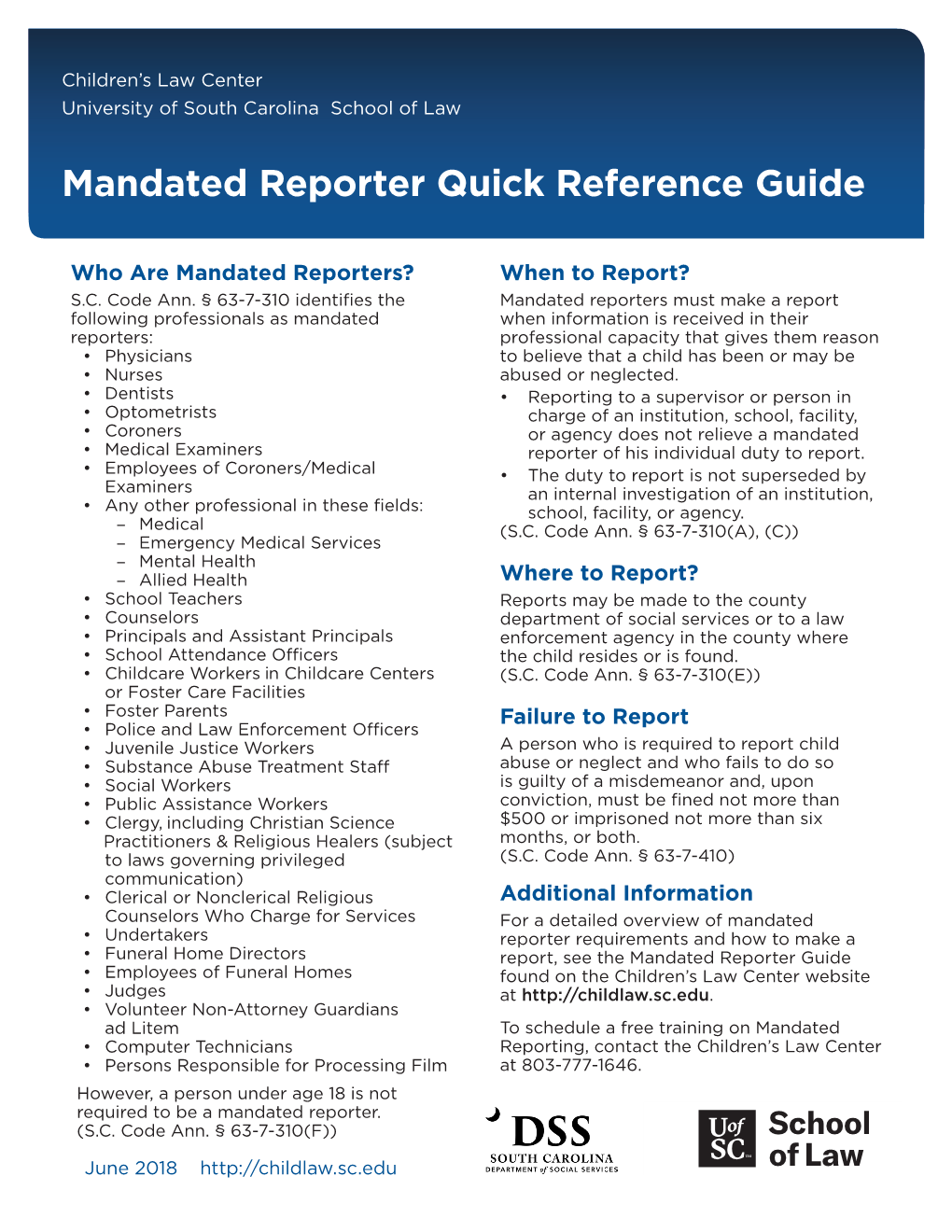 Mandated Reporter Quick Reference Guide