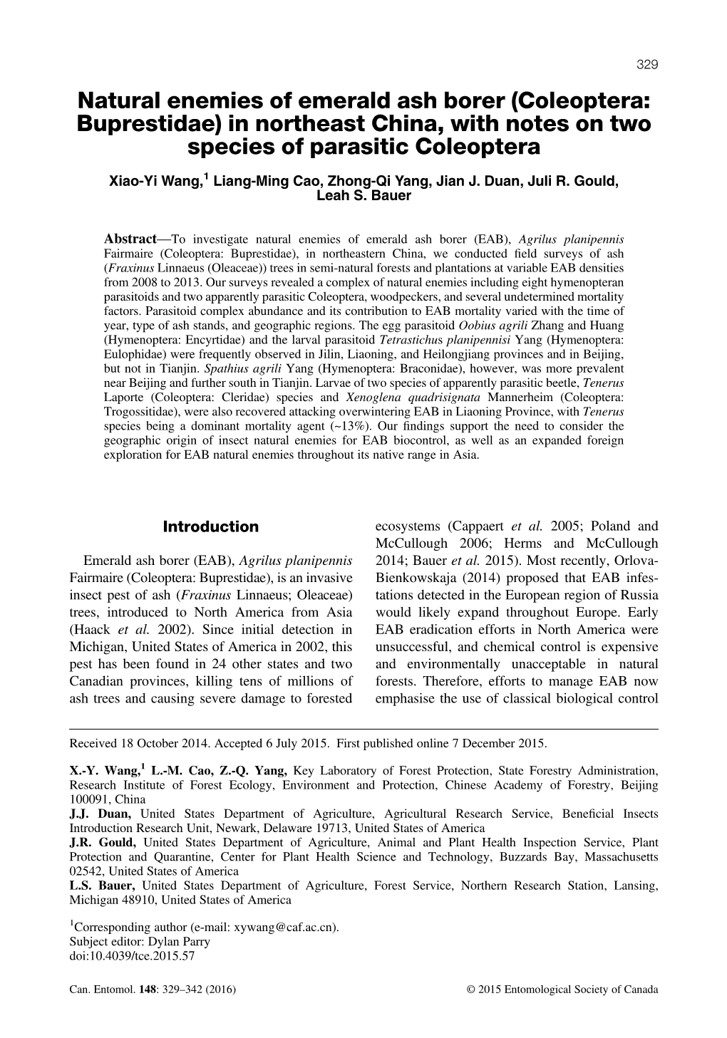 Coleoptera: Buprestidae) in Northeast China, with Notes on Two Species of Parasitic Coleoptera