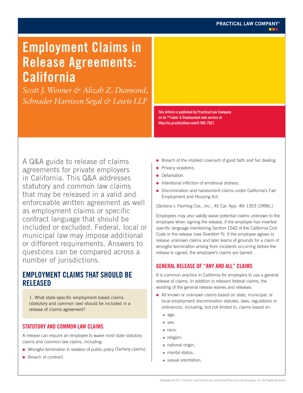 Employment Claims in Release Agreements: California Scott J