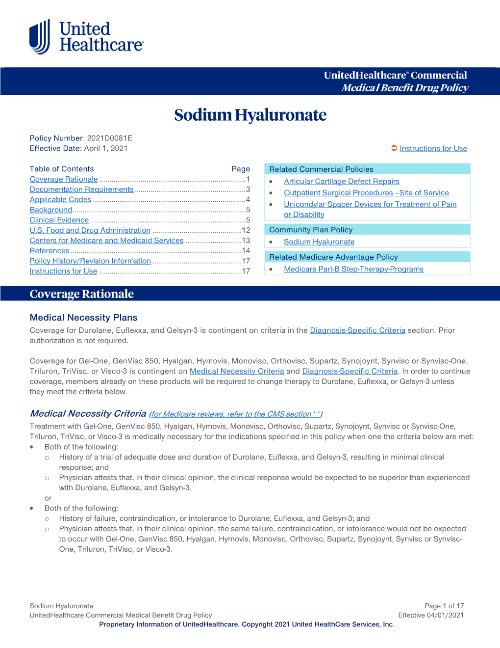 Sodium Hyaluronate – Commercial Medical Policy