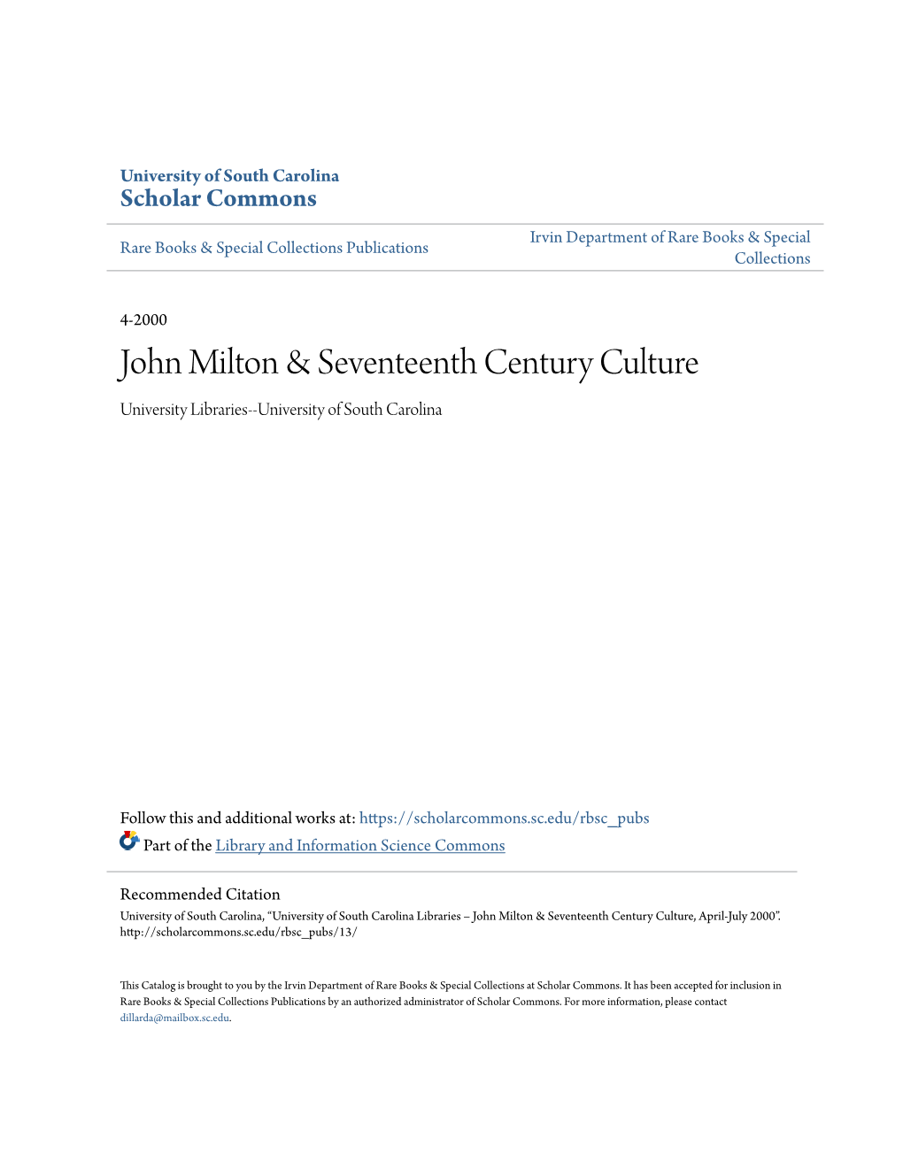 John Milton & Seventeenth Century Culture