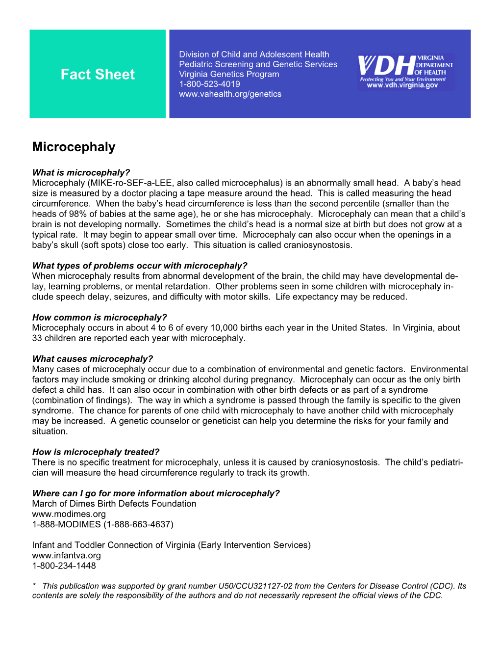 Fact Sheet Virginia Genetics Program 1-800-523-4019