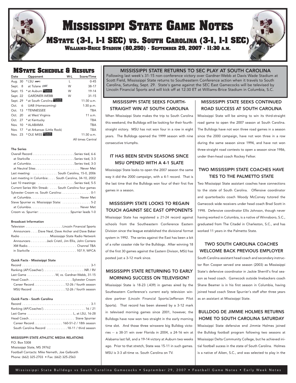 Mississippi State Game Notes