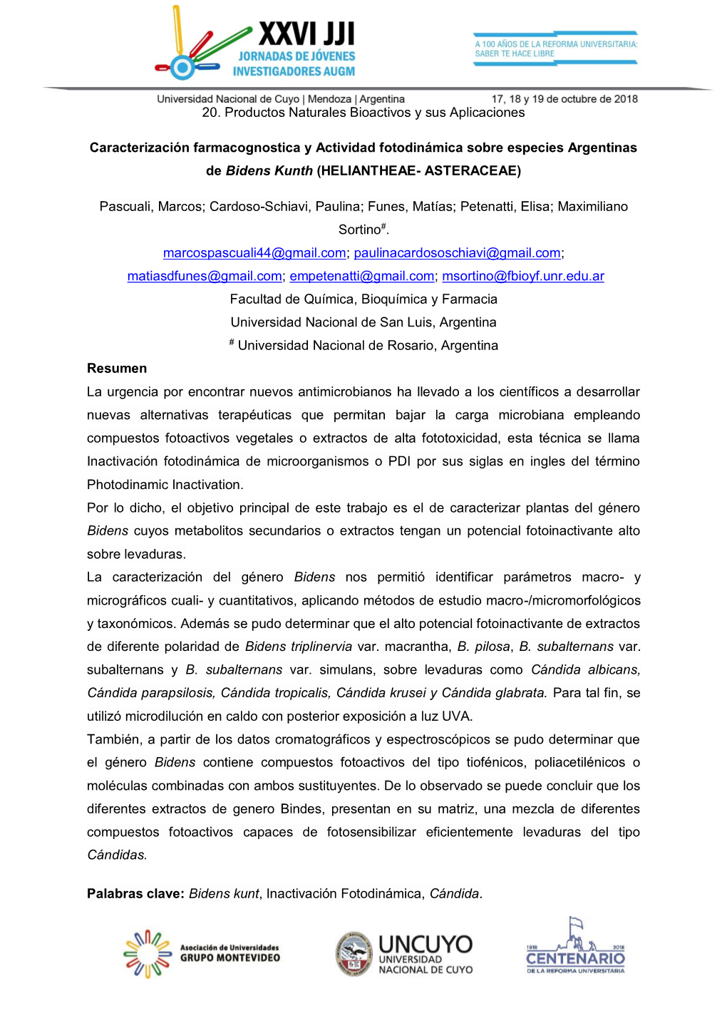 Caracterización Farmacognostica Y Actividad Fotodinámica Sobre Especies Argentinas De Bidens Kunth (Heliantheae-Astercaceae)