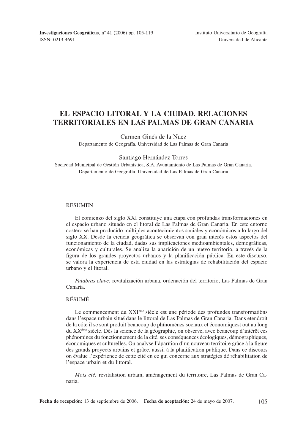 El Espacio Litoral Y La Ciudad. Relaciones Territoriales En Las Palmas De Gran Canaria