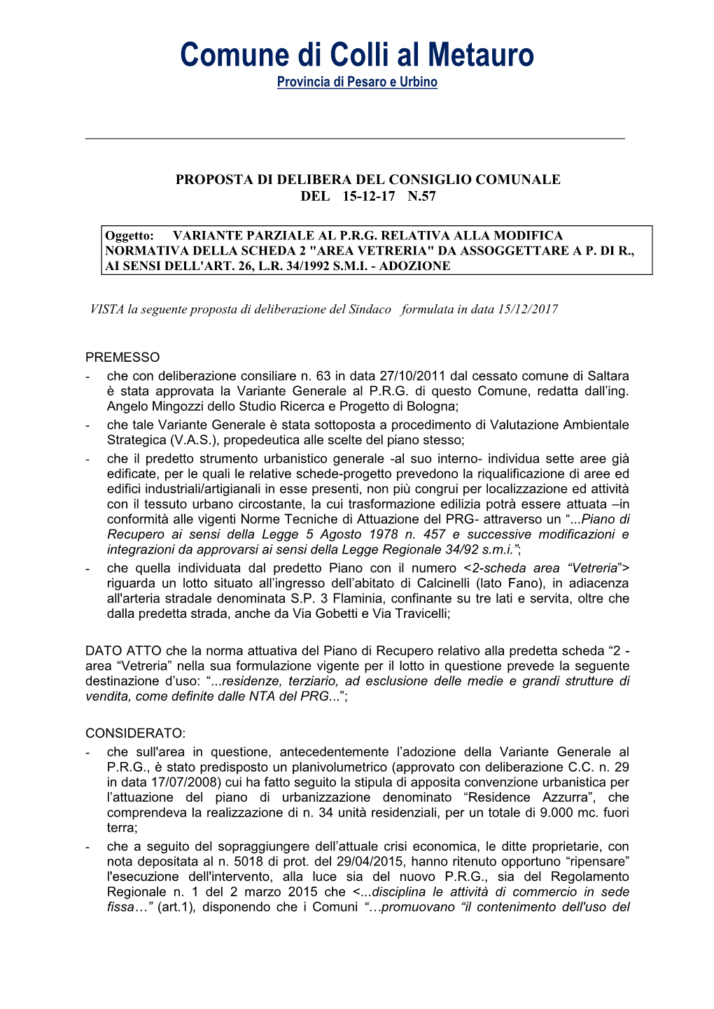 Comune Di Colli Al Metauro Provincia Di Pesaro E Urbino