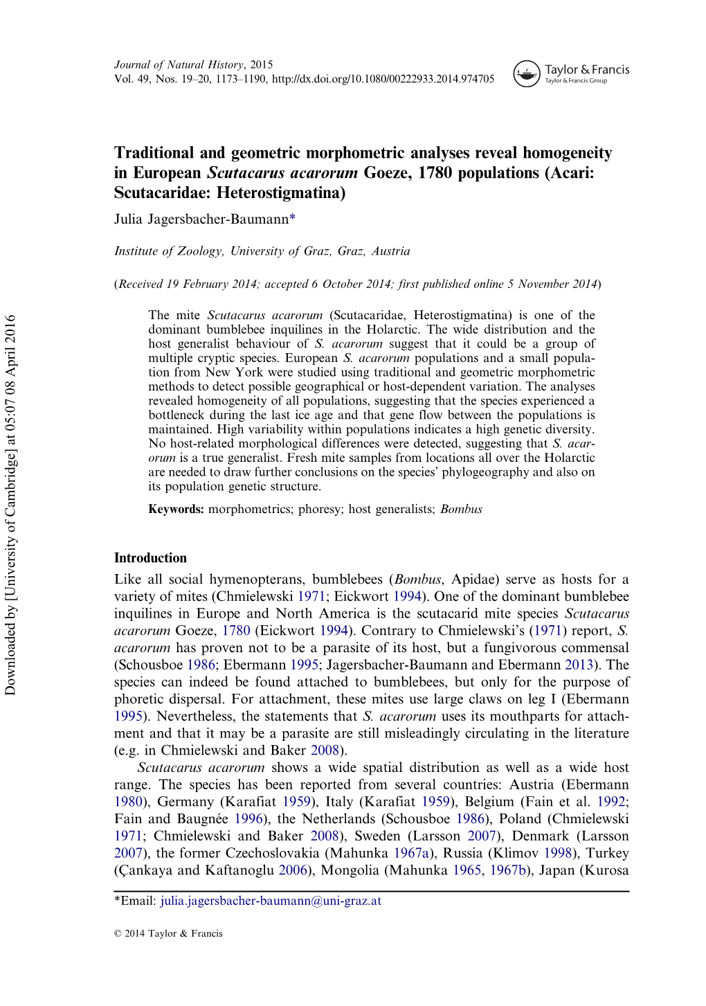 Traditional and Geometric Morphometric Analyses