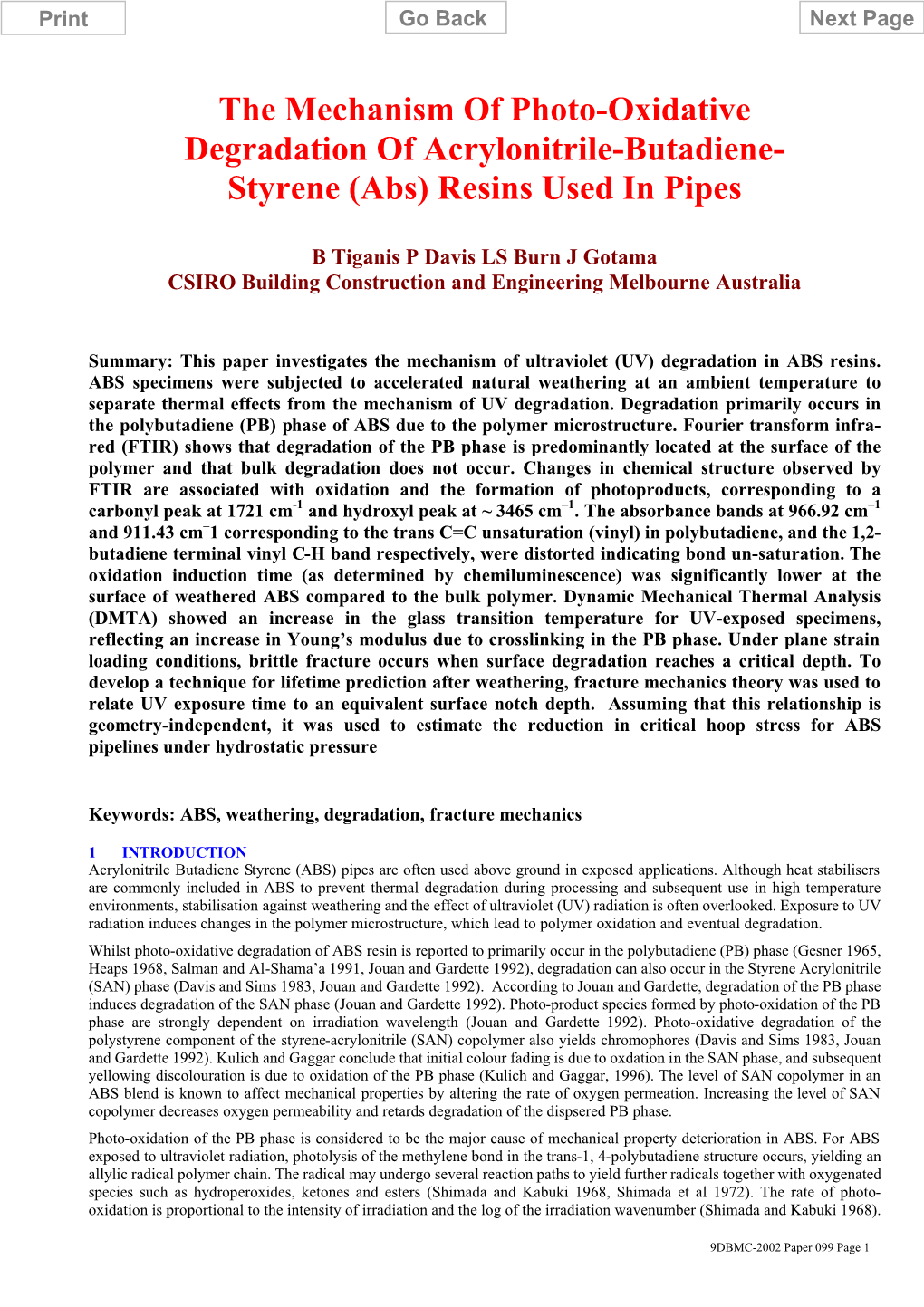 The Mechanism of Photo-Oxidative Degradation of Acrylonitrile-Butadiene- Styrene (Abs) Resins Used in Pipes