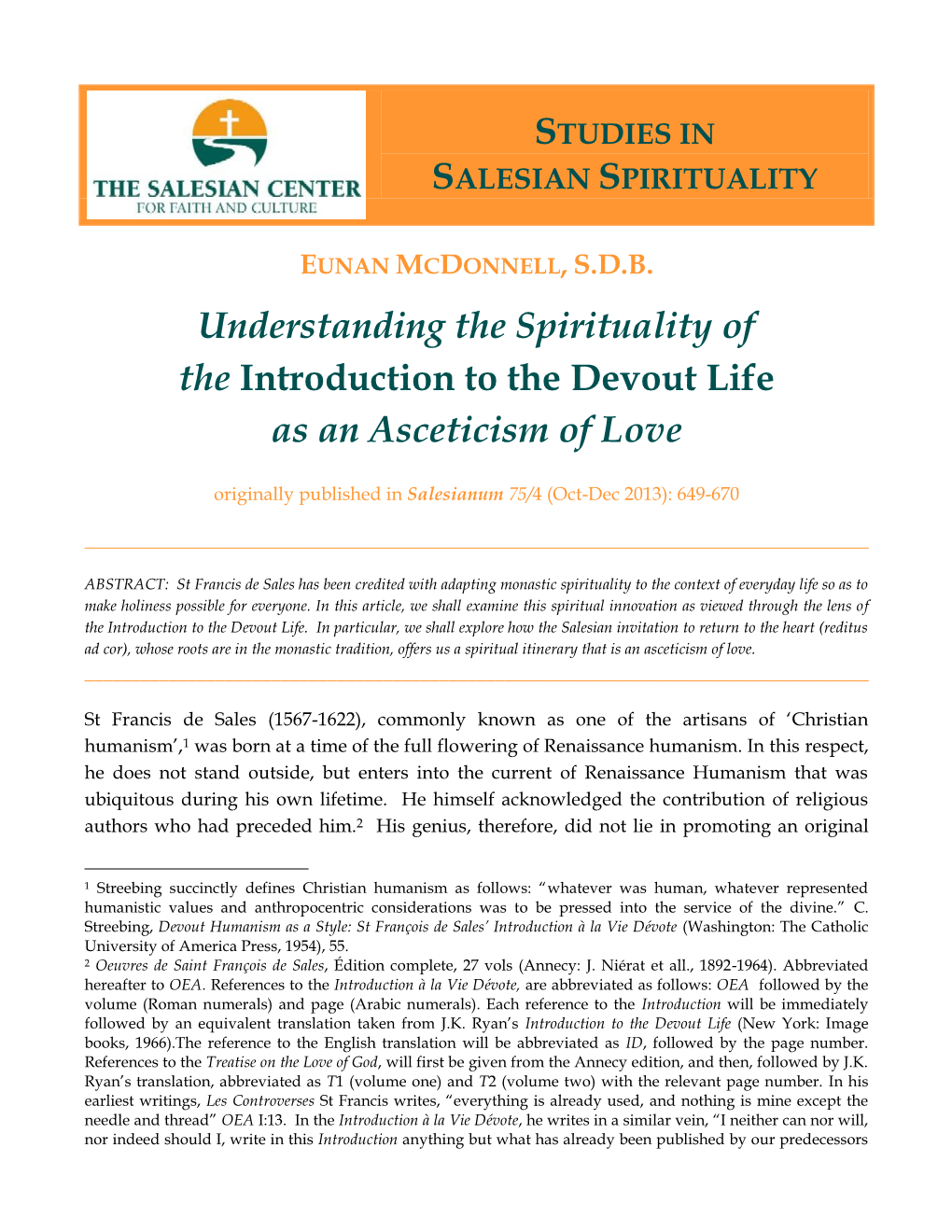 Studies in Salesian Spirituality