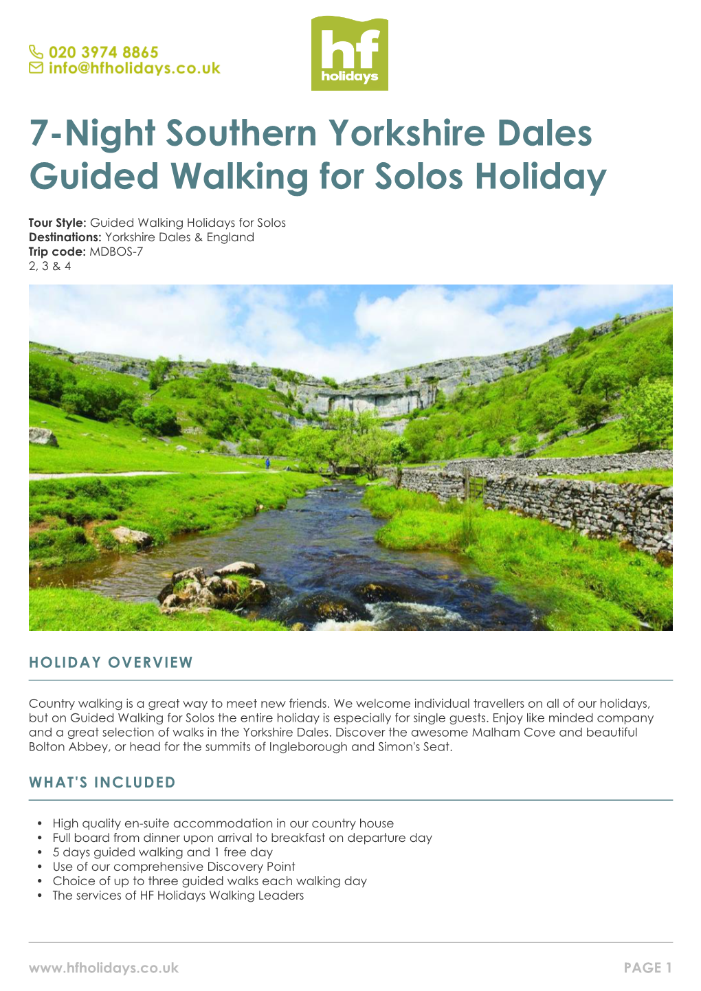 7-Night Southern Yorkshire Dales Guided Walking for Solos Holiday