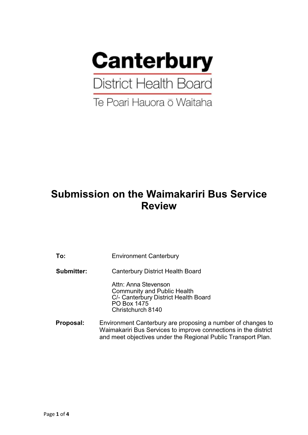 Submission on the Waimakariri Bus Service Review