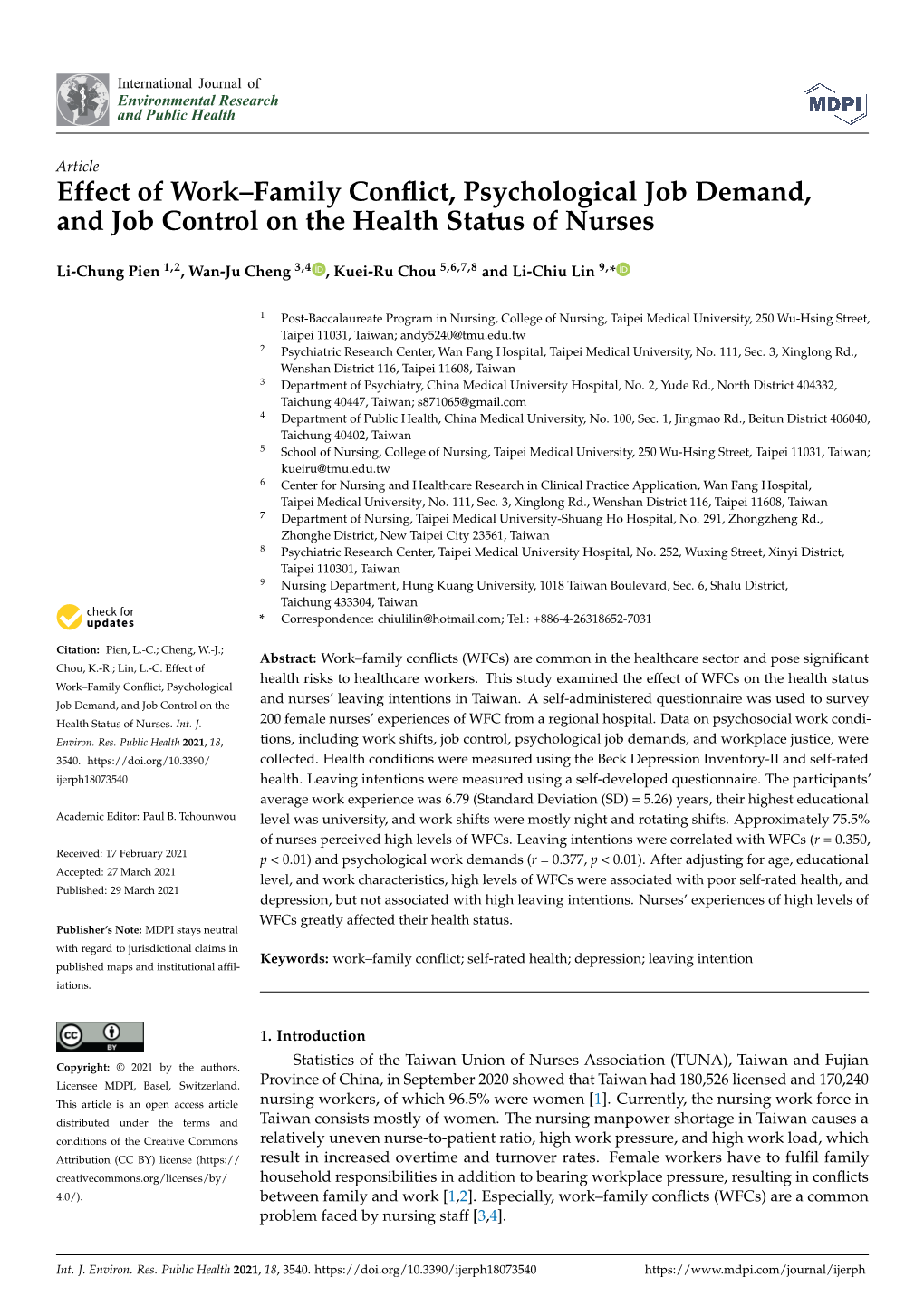 Effect of Work–Family Conflict, Psychological Job Demand, And