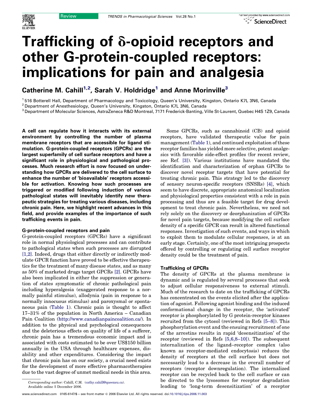 Trafficking of D-Opioid Receptors and Other G-Protein