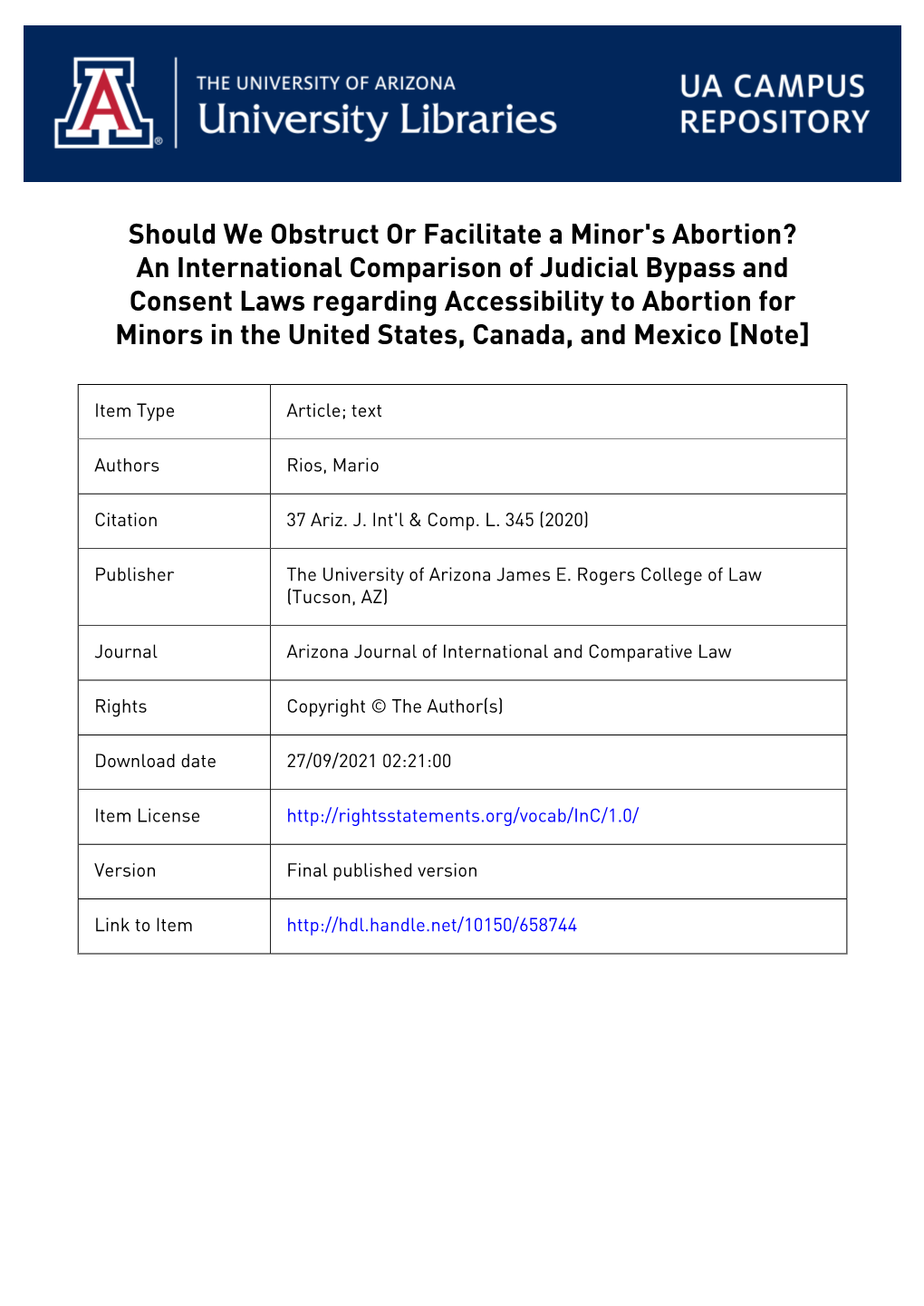 Should We Obstruct Or Facilitate a Minor's Abortion? an International