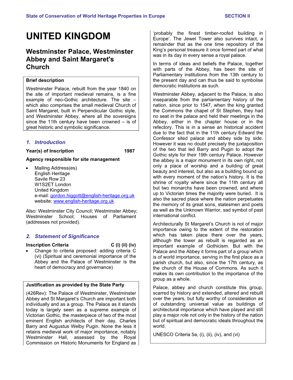 Periodic Reporting Cycle 1, Section II