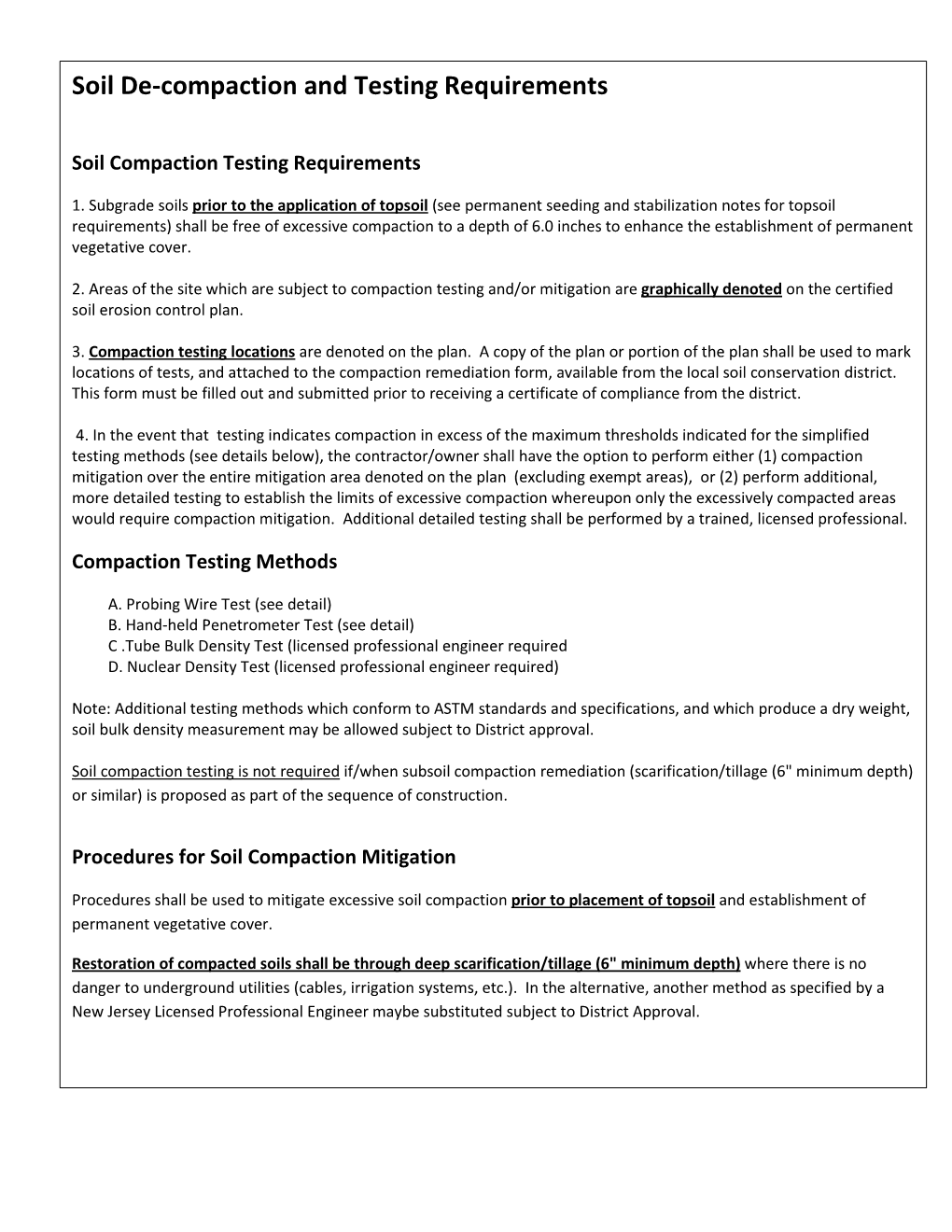 Soil De-Compaction and Testing Requirements